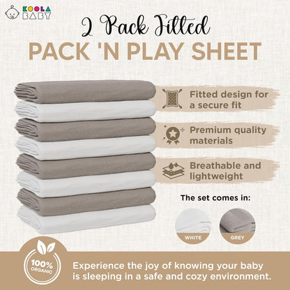 Bassinet Sheet for Bassinet Mattress - 100% Organic Jersey Knit Cotton - Snuggly Soft & Cozy Sheets Fitted for Oval Rectangle & KoolaBaby Bedside Sleeper - White & Grey 2 Pack