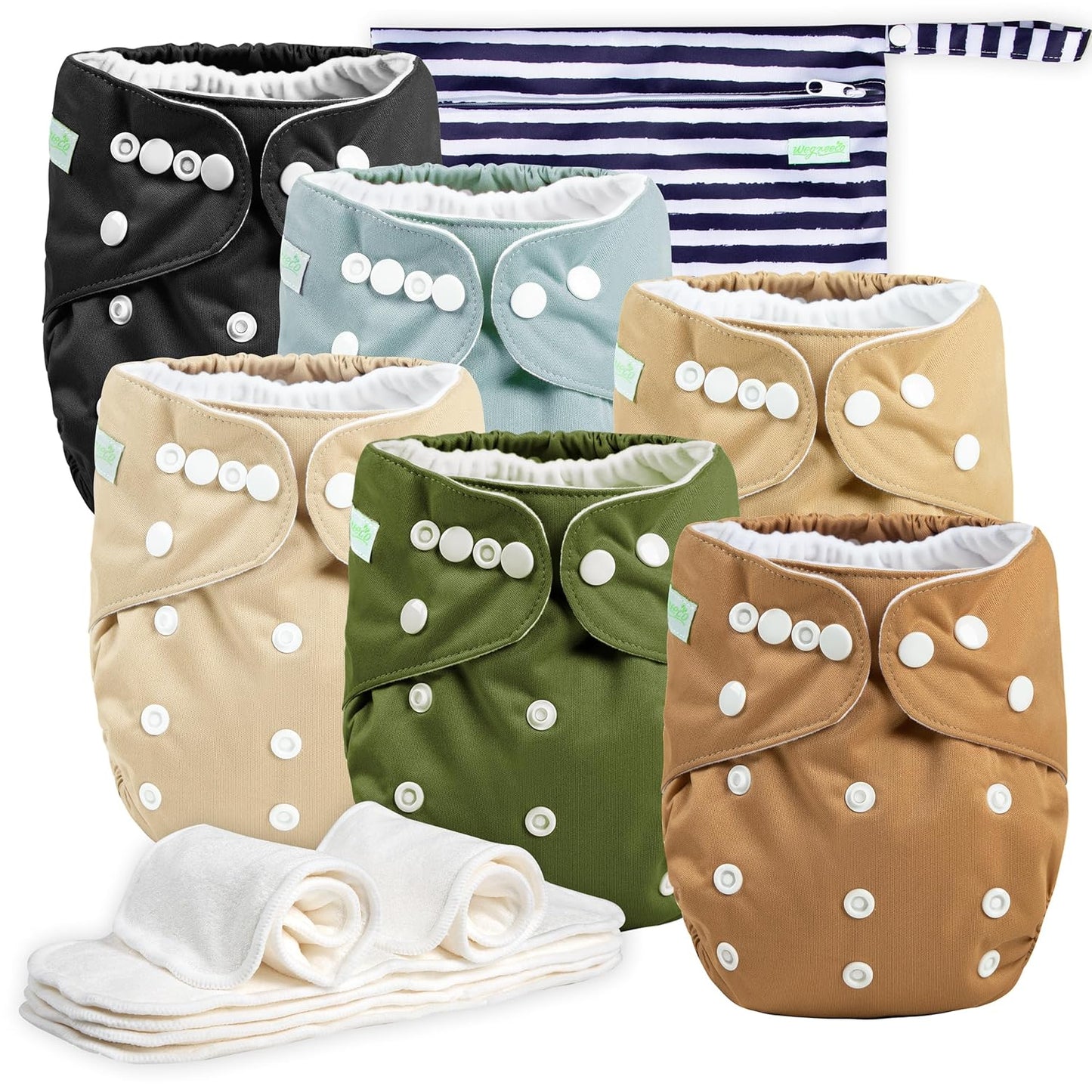 wegreeco Cloth Diapers 6 Pack with 6 Inserts & 1 Wet Bag, Washable Cloth Diapers for Babies, One Size Adjustable Reusable (Flower)