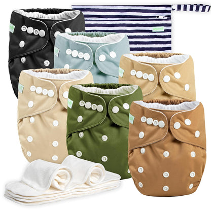 wegreeco Cloth Diapers 6 Pack with 6 Inserts & 1 Wet Bag, Washable Cloth Diapers for Babies, One Size Adjustable Reusable (Flower)