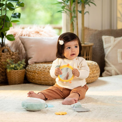 Ingenuity Soothing Essentials Wood Carrier Toy Bar, Montesorri-Inspired, 3 Removable Toys, for Ages 0-12 Months
