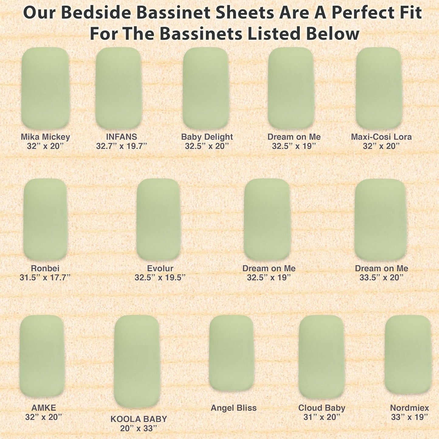 3-Pack Bedside Sleeper Bassinet Sheets | GOTS Certified Organic 100% Muslin Cotton | Ultra Soft & Breathable | 33×20×4” Fitted Sheets | Universal Fit 29–33” x 17–21” Pads