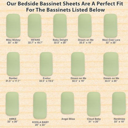 3-Pack Bedside Sleeper Bassinet Sheets | GOTS Certified Organic 100% Muslin Cotton | Ultra Soft & Breathable | 33×20×4” Fitted Sheets | Universal Fit 29–33” x 17–21” Pads