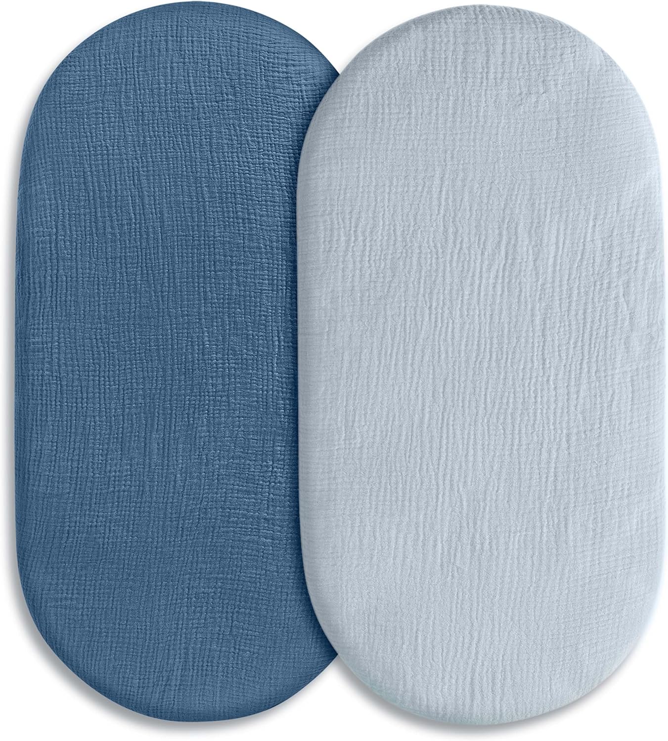 Muslin Bassinet Fitted Sheets 2 Pack, Soft Breathable Cotton Baby Bassinet Mattress Sheet Set, 360° Elastic Snug Fit, Universal for Oval, Rectangle & Hourglass Cradle, Unisex Baby Bedding (Cute Cars)