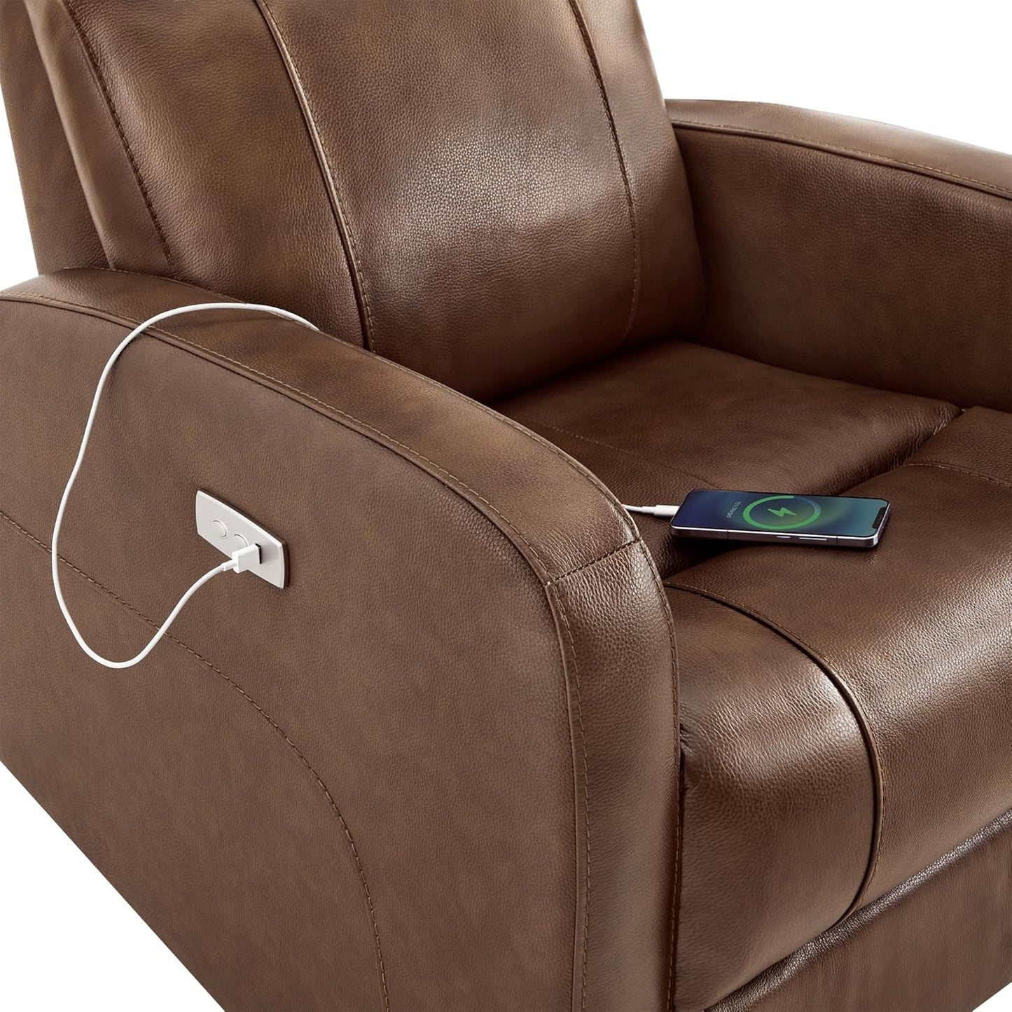 CHITA Genuine Leather Power Recliner Chair for Adults, FSC Certified Electric Nursery Swivel Glider for Living Room, Camel Brown