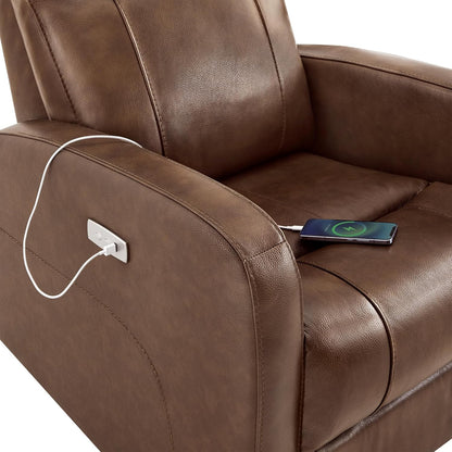 CHITA Genuine Leather Power Recliner Chair for Adults, FSC Certified Electric Nursery Swivel Glider for Living Room, Camel Brown
