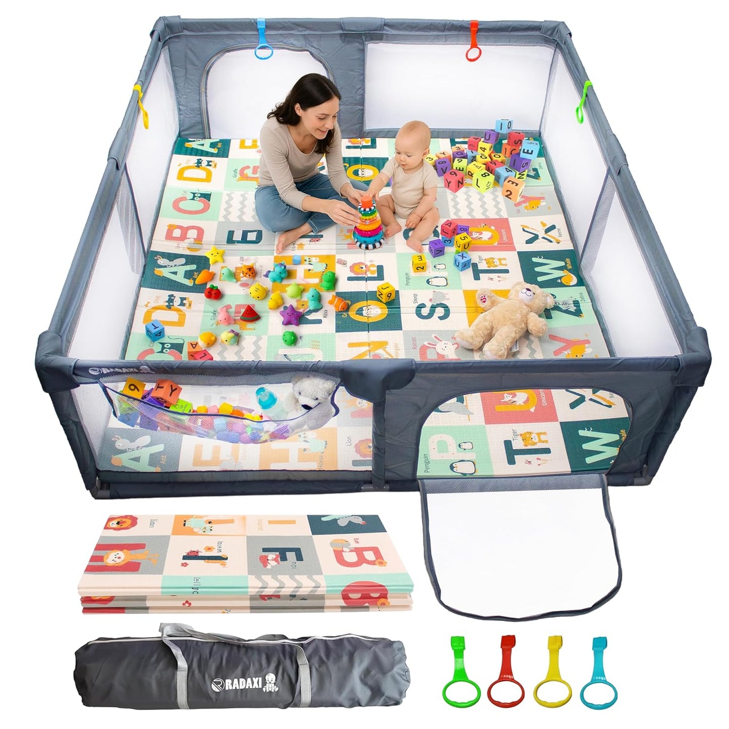 Baby Playpen 71x59 Inch Large Playpen for Babies and Toddlers Baby Playard with Zipper Gates Safety Fence Play Pen Play Yard with Soft Breathable Mesh Indoor & Outdoor Kids Activity Center Dark Gray