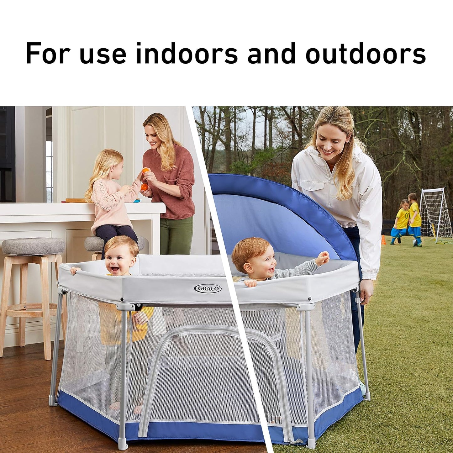 Graco® Lite Traveler 4 in 1 Playard with 4 Modes, Bedside Bassinet, Toddler Playpen, Free Play and Slumber Tent Mode, Lightweight Portable Playard with Canopy and Carry Bag