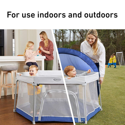 Graco® Lite Traveler 4 in 1 Playard with 4 Modes, Bedside Bassinet, Toddler Playpen, Free Play and Slumber Tent Mode, Lightweight Portable Playard with Canopy and Carry Bag