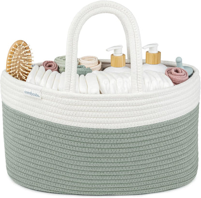 Comfy Cubs Rope Diaper Caddy Organizer 8.5" x 15" x 8" - Large Baby Diaper Basket with 3 Spacious Compartments - Stylish Cotton Baby Caddy Organizer for Diapers, Wipes & Essentials - Pacific Blue
