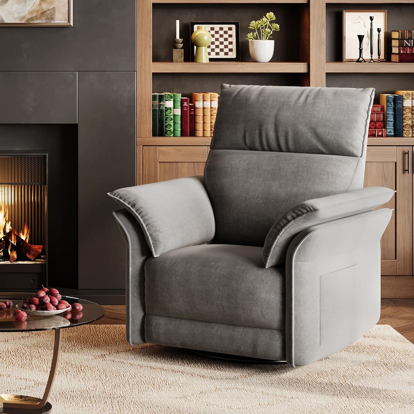 GAOMON Swivel Rocking Recliner Chair, Manual Leather Recliner Glider with Lumbar Support & Padded Armrest, Comfortable Rocker Nursery Single Sofa for Living Room and Bedroom (Cream)