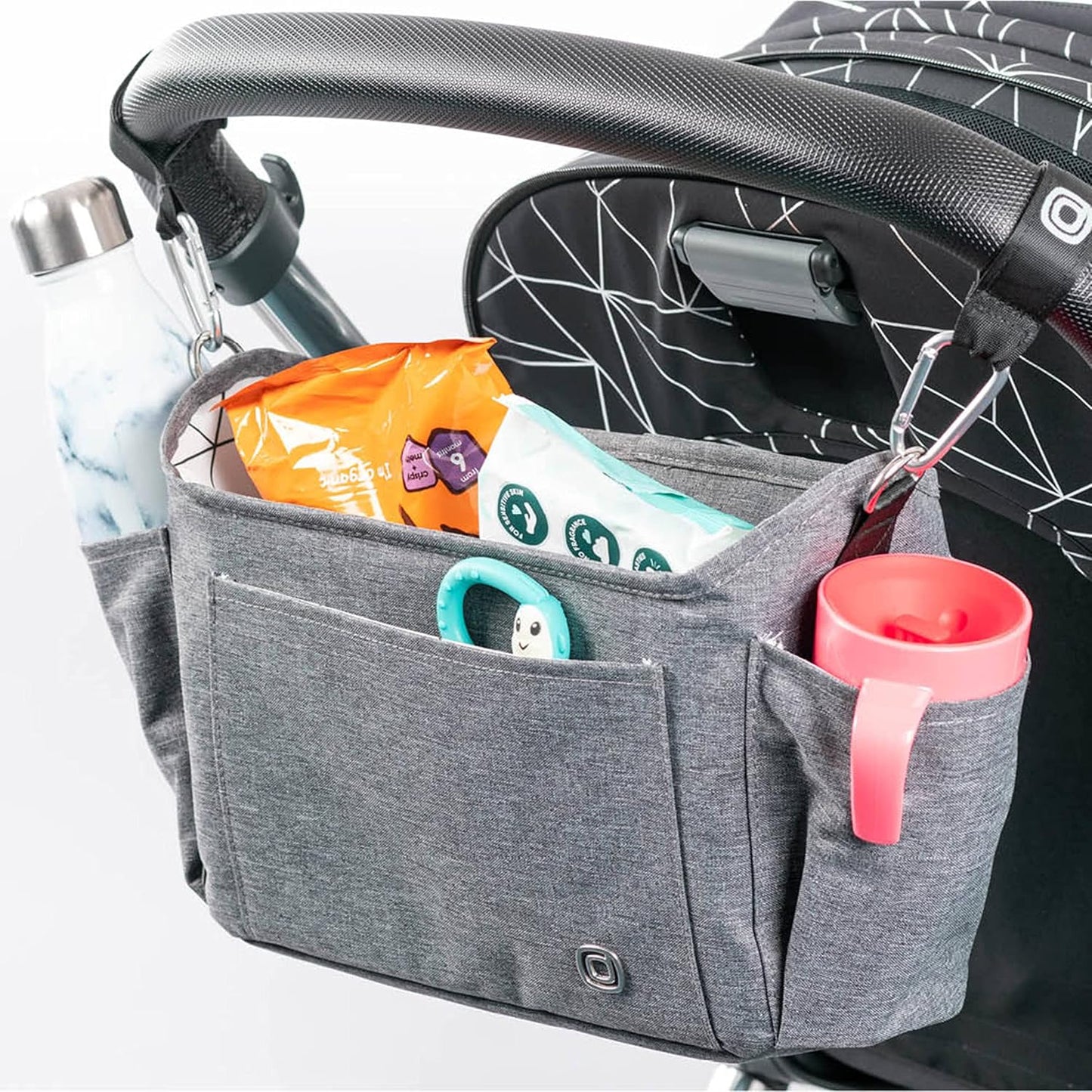 Diono Buggy Buddy Universal Stroller Organizer with Cup Holders, Secure Attachment, Zippered Pockets, Safe & Secure, Gray