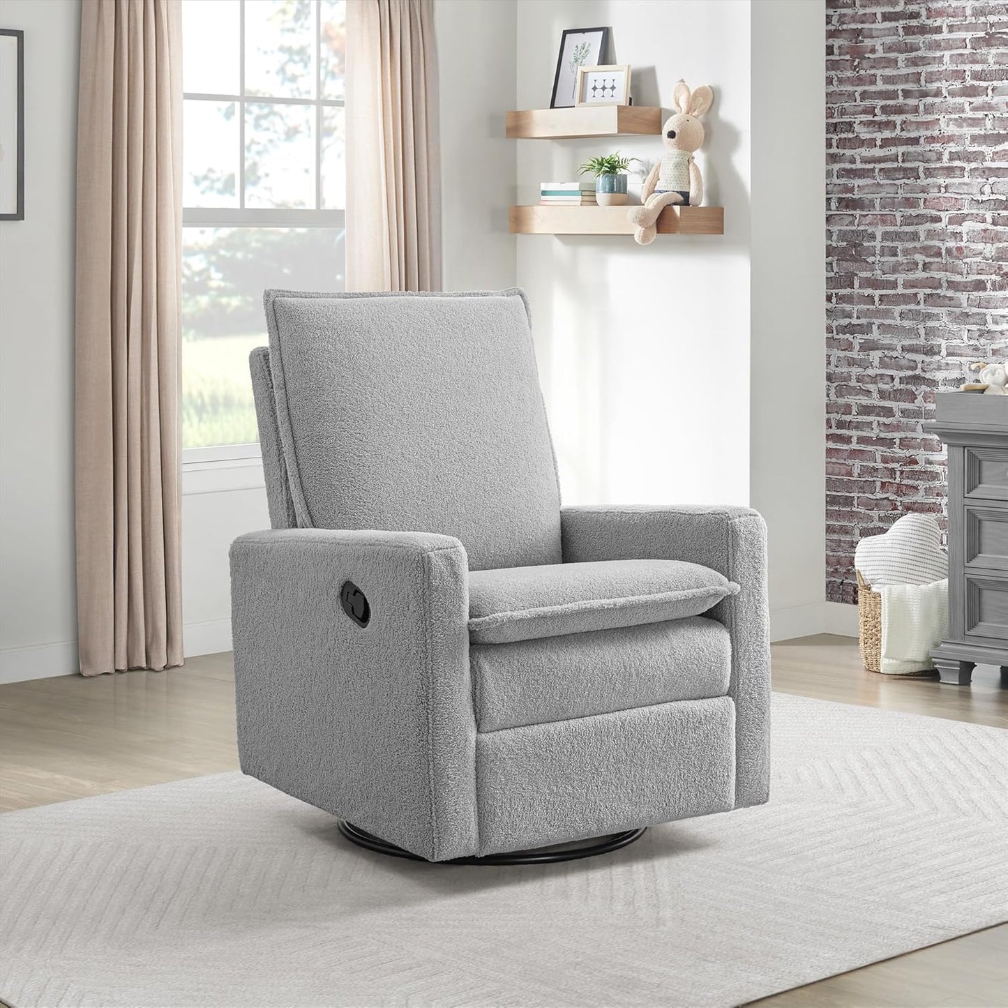 Oxford Baby Uptown Upholstered Glider Recliner Rocking Chair 360° Swivel for Nursery and Living Room - Boucle White