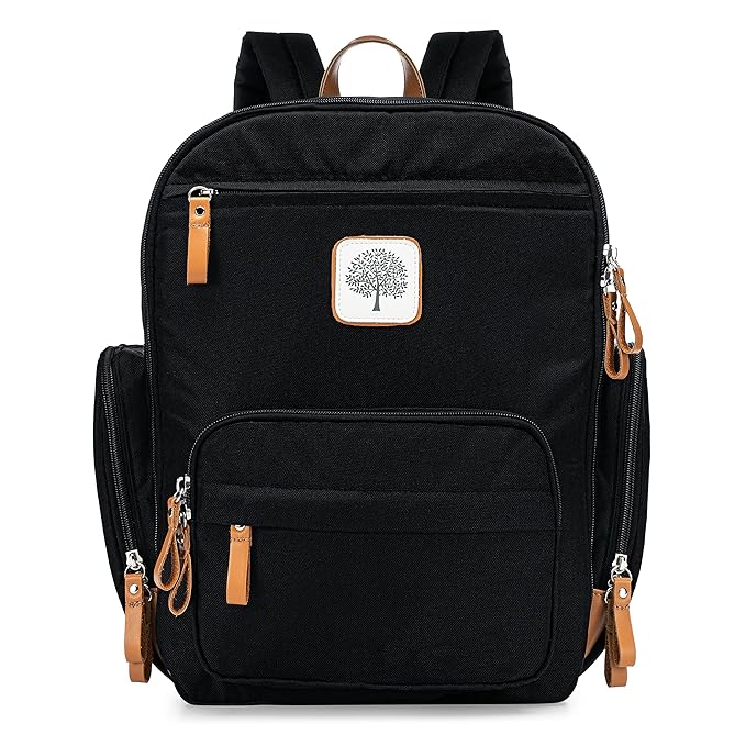 Parker Baby Co. Diaper Backpack - Full Zip Diaper Bag with Insulated Pockets - Black