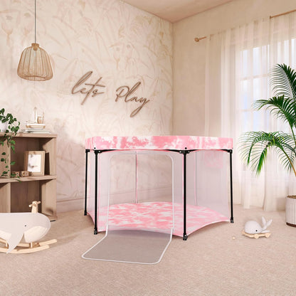 Dream On Me Onyx Baby Playpen, Zipper Access Door, Breathable Mesh Sides, Soft Comfortable Mattress Padded Floor, Easy Fold Design with Travel Carry Bag, Compact Easy to Fold Design - Sky Blue