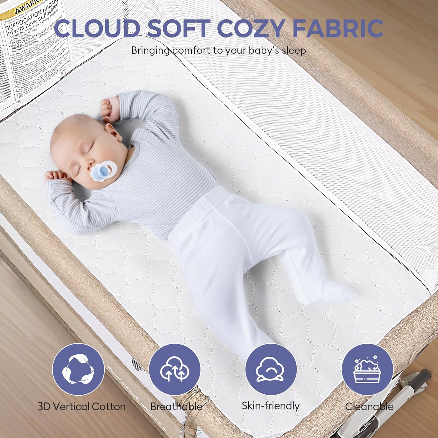 MOMFANN Baby Bassinet Bedside Sleeper, Upgraded Stability Bedside Crib with Full Mesh Sides, Soft Sheet, 6-Height Adjustment, Storage Basket, Easy Folding Portable Bassinet for Newborns, Gray