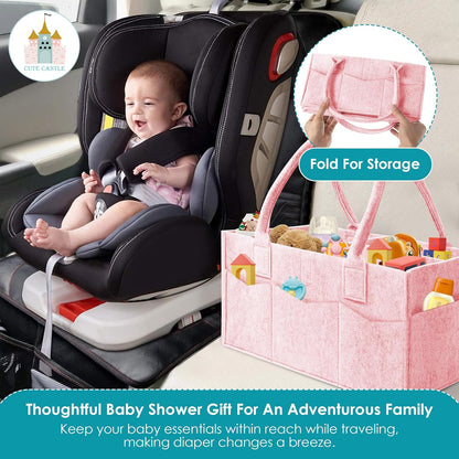 Cute Castle 2 Pack Diaper Caddy Organizer - Portable Baby Caddy Organizer with Handle, Nursery Storage Bin and Car Organizer for Girls, Boys - Baby Gift Basket - Grey
