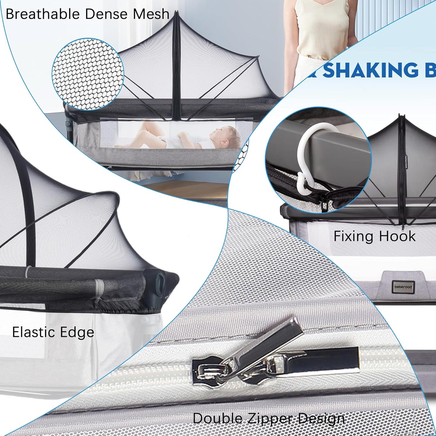 Akiky Portable Bassinet Bedside Sleeper Cover Semi-Sunshade Mosquito Net for Baby Infant Bed Sleeper Cover Mesh Net with Zip-up Window(Gray)