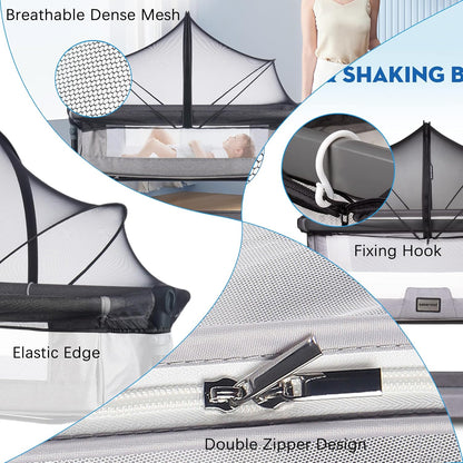 Akiky Portable Bassinet Bedside Sleeper Cover Semi-Sunshade Mosquito Net for Baby Infant Bed Sleeper Cover Mesh Net with Zip-up Window(Gray)