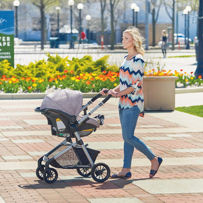 Evenflo Pivot Modular Travel System with LiteMax Infant Car Seat with Anti-Rebound Bar (Desert Tan)