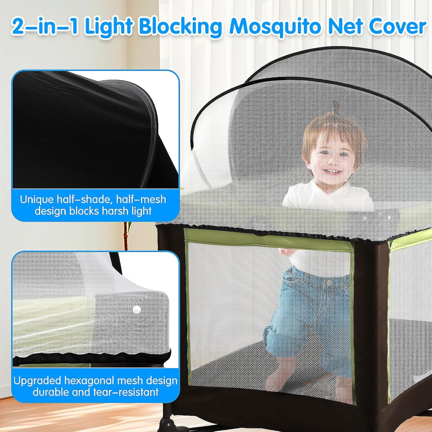 Bassinet Mosquito Net Cover - Half-Blackout Mosquito Net for Baby Crib & Bedside Sleeper, Breathable Crib net with 2-Way Zipper, Sun-Blocking Baby Mosquito Net Cover (Gray-Small)