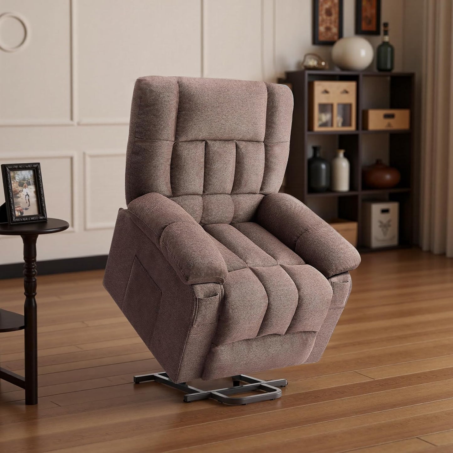 Power Lift Recliner Chair for Adult with Heated and Full Body Massage, Glider Nursery Chair with Cup Holder and USB Charge Port, Oversided Swivel Rocker Recliner for Living/Study/Bedroom Room, Grey