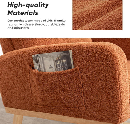 Rocking Chair Nursery, Upholstered Nursing Rocker Chair for Mom with High Backrest and Side Pockets for Bedroom Living Room, Beige