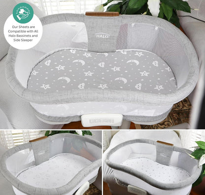 Bassinet Sheets for Papablic, CoZee, Cowiewie, Ezebaby, Nawahev Baby Bassinet Bedside Sleeper by TansyPanda, 3PC, 33x20, Ultra Soft, Breathable Snug Fit, Unisex Boys Girls, Gray White (Space Rockets)