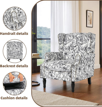 Swivel Rocker Recliner Chair, Manual Nursery Glider Recliner, Floral Fabric Wingback Accent Chair with Adjustable Backrest & Footrest for Small Spaces Living Room Bedroom (Plants Floral, Set of 1)