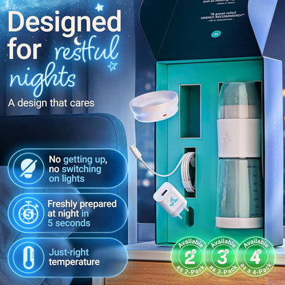 SNOOZI Set of 1 – Baby Night Bottle with Bottle Warmer – Baby Bottle with Integrated Formula Dispenser for Stress-Free Night Feedings (1 Bottle per Night)