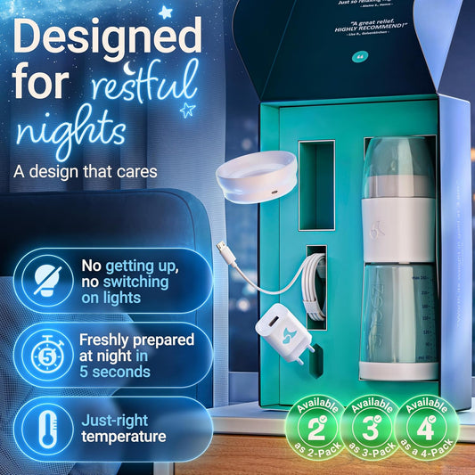 SNOOZI Set of 1 – Baby Night Bottle with Bottle Warmer – Baby Bottle with Integrated Formula Dispenser for Stress-Free Night Feedings (1 Bottle per Night)