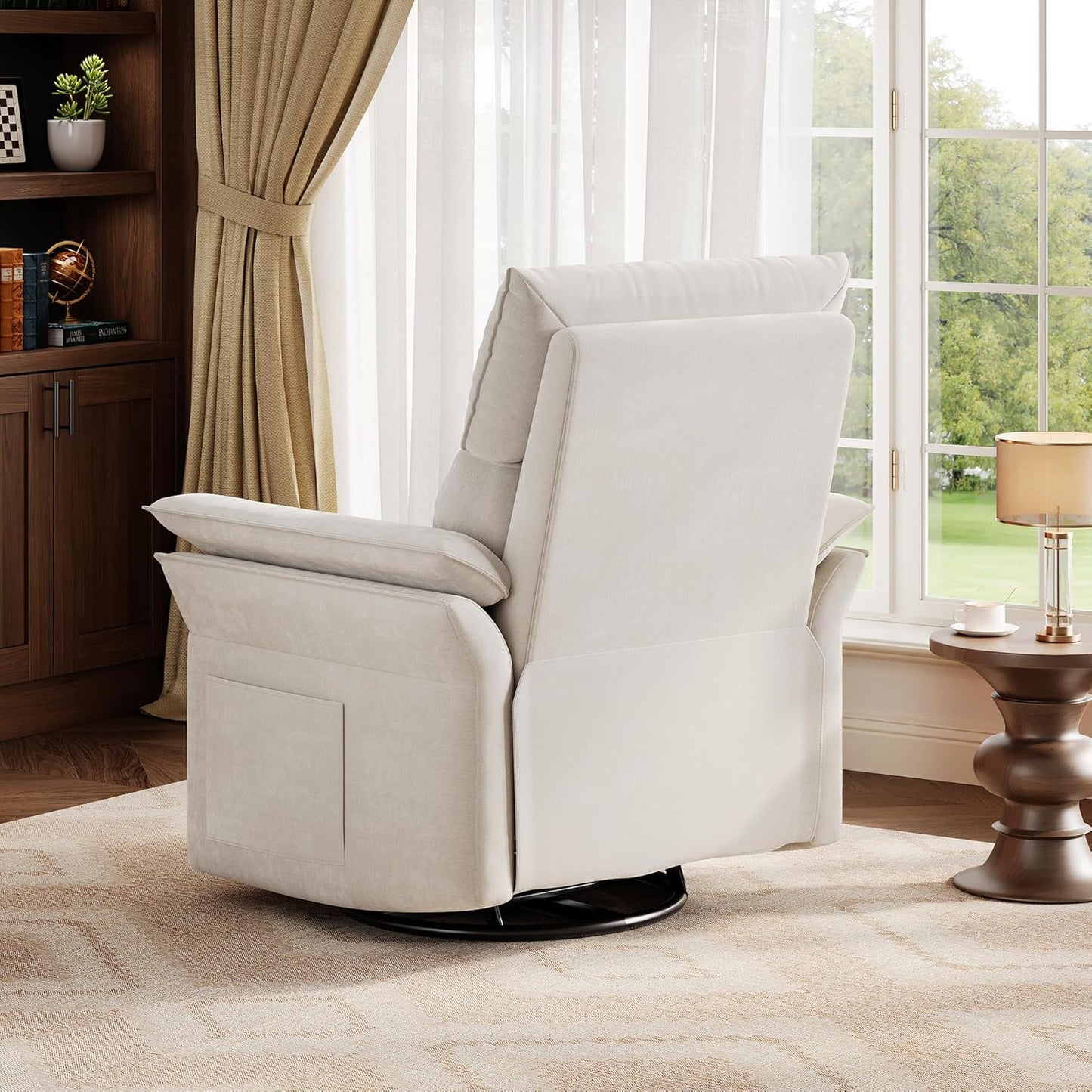 GarveeHome Recliner Chair, 360° Swivel Rocker Glider Nursery Chair with Padded Armrest and Deep Seat, PU Leather Upholstered Reclining Sofa Chair for Living Room, Bedroom and Nursery (Brown)