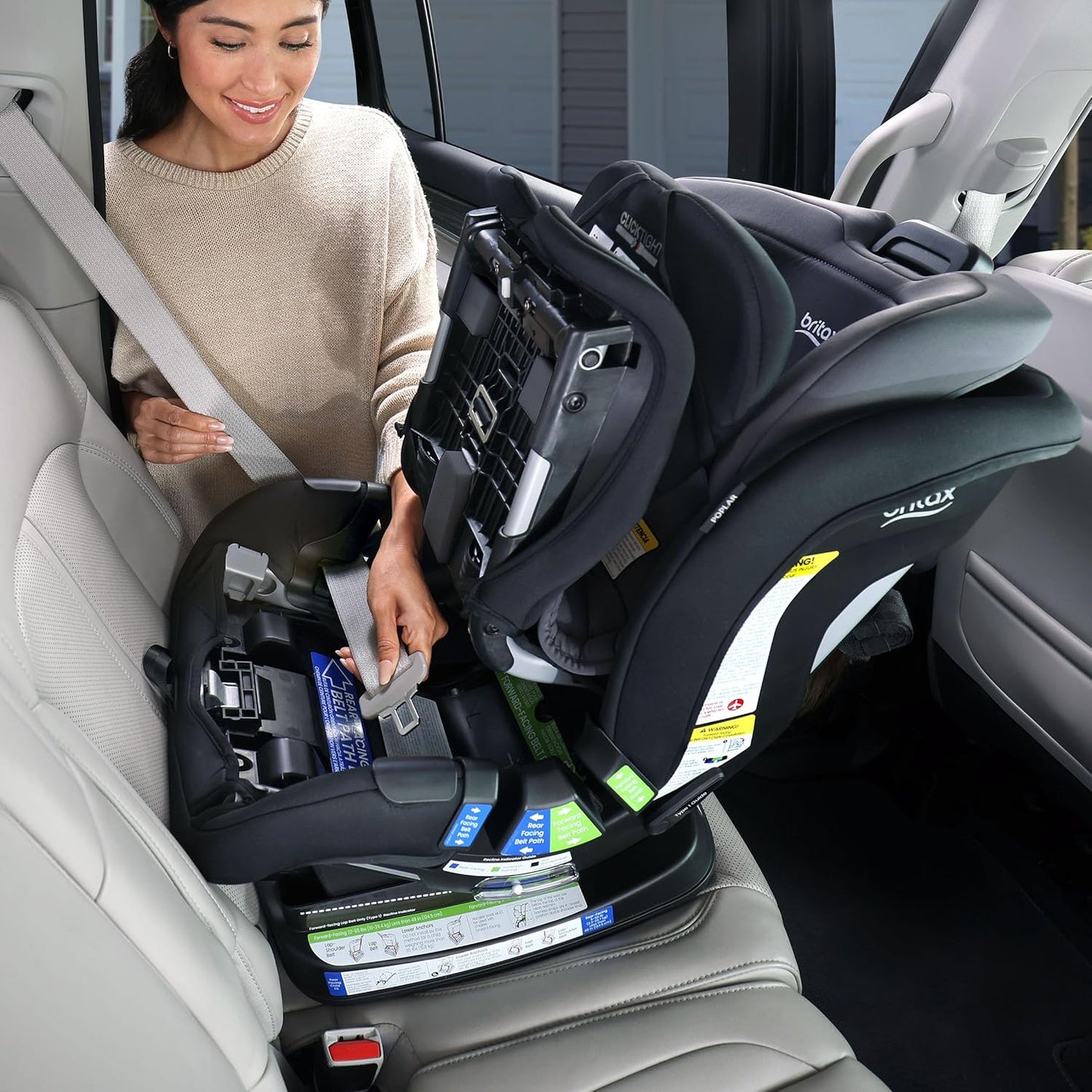 Britax Poplar S Convertible Car Seat, 2-in-1 Car Seat Extended Rear Facing, 17” Slim Car Seat Design with Fast & Easy ClickTight Installation, Anti-Rebound Bar & SafeWash Fabrics — Cowmooflage