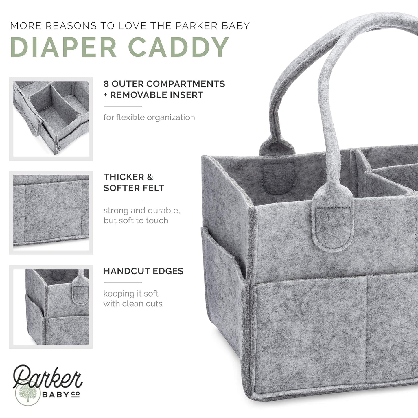 Parker Baby Diaper Caddy - Nursery Storage Bin and Car Organizer for Diapers and Baby Wipes - White, Large