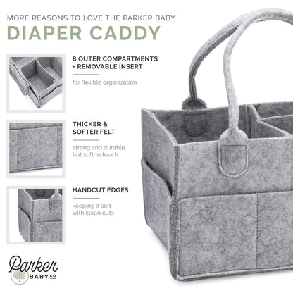 Parker Baby Diaper Caddy - Nursery Storage Bin and Car Organizer for Diapers and Baby Wipes - White, Large