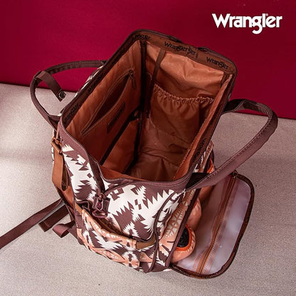 Montana West Wrangler Diaper Bag Backpack Aztec Travel Backpack Purses Western Multi-Function Baby Bags for Mom with Waterproof Insulated Pockets