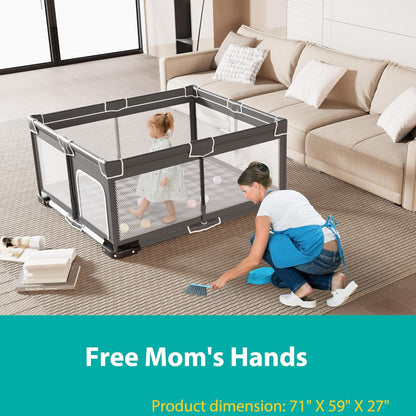 ICAREWAY Foldable Playpen for Babies and Toddlers, 50x50 Inches Portable Playpen, Kids Collapsible Play Pen with 2 Handlers, Indoor & Outdoor Baby Fence Play Area with Visible Mesh, Dark Gray