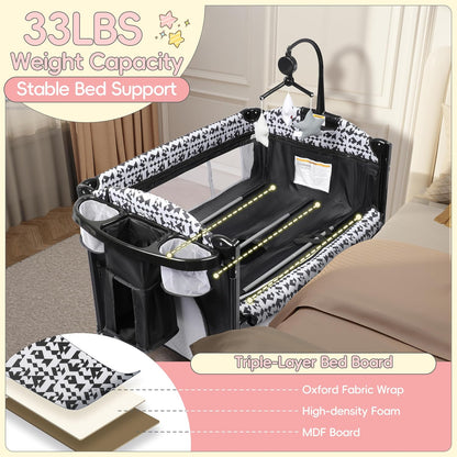 Xilingol 5-in-1 Baby Bassinet Bedside Sleeper, Pack and Play with Changing Table, Portable Crib with Carry Bag, Cosleeper Attach to Bed for Newborn to Toddlers