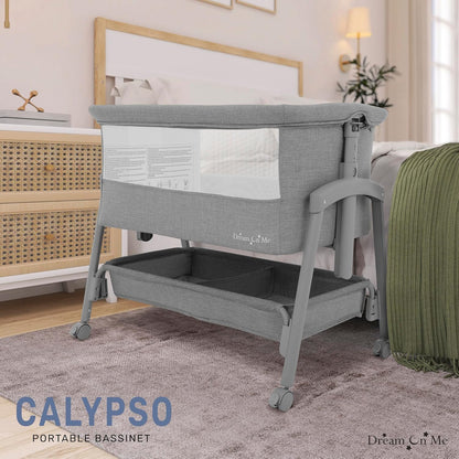 Dream On Me Calypso Portable Bassinet with Wheels, Adjustable Height Bedside Sleeper, Foldable Baby Bassinet with Breathable Mesh Sides, Foam Mattress, Easy Mobility & Travel-Friendly Design - Black