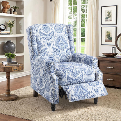Swivel Rocker Recliner Chair, Manual Nursery Glider Recliner, Floral Fabric Wingback Accent Chair with Adjustable Backrest & Footrest for Small Spaces Living Room Bedroom (Plants Floral, Set of 1)