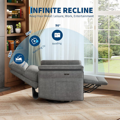 Garvee Power Recliner Glider Chair with Smooth Swivel and Rocking Motion Adjustable Recline USB Charging Port Premium Chenille Fabric and Double Armrests for Living Room and Nursery