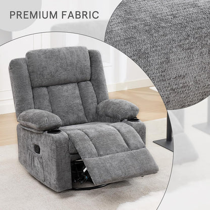 Swivel Rocker Recliner Chair, Lazy Boy Recliner with Cup Holders, 360 Degree Rotating Nursery Rocking Chair, Manual Glider Recliner for Living Room (1, Yellow)