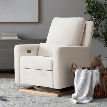 Babyletto Sigi Electronic Power Recliner & Swivel Glider with USB Port in Performance Beach Eco-Weave with Light Wood Base, Water Repellent & Stain Resistant, Greenguard Gold and CertiPUR-US Certified