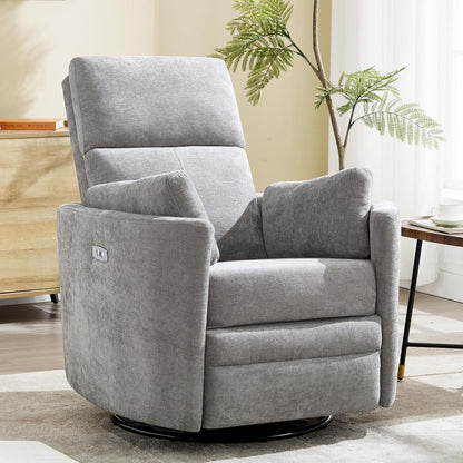 Power Recliner,Nursery Swivel Glider Rocking Chair with USB Port,Upholstered Adult Electric Recliner Rocking Chair with 2 Pillows for Living Room Bedroom (Beige Corduroy, Power-Driven)