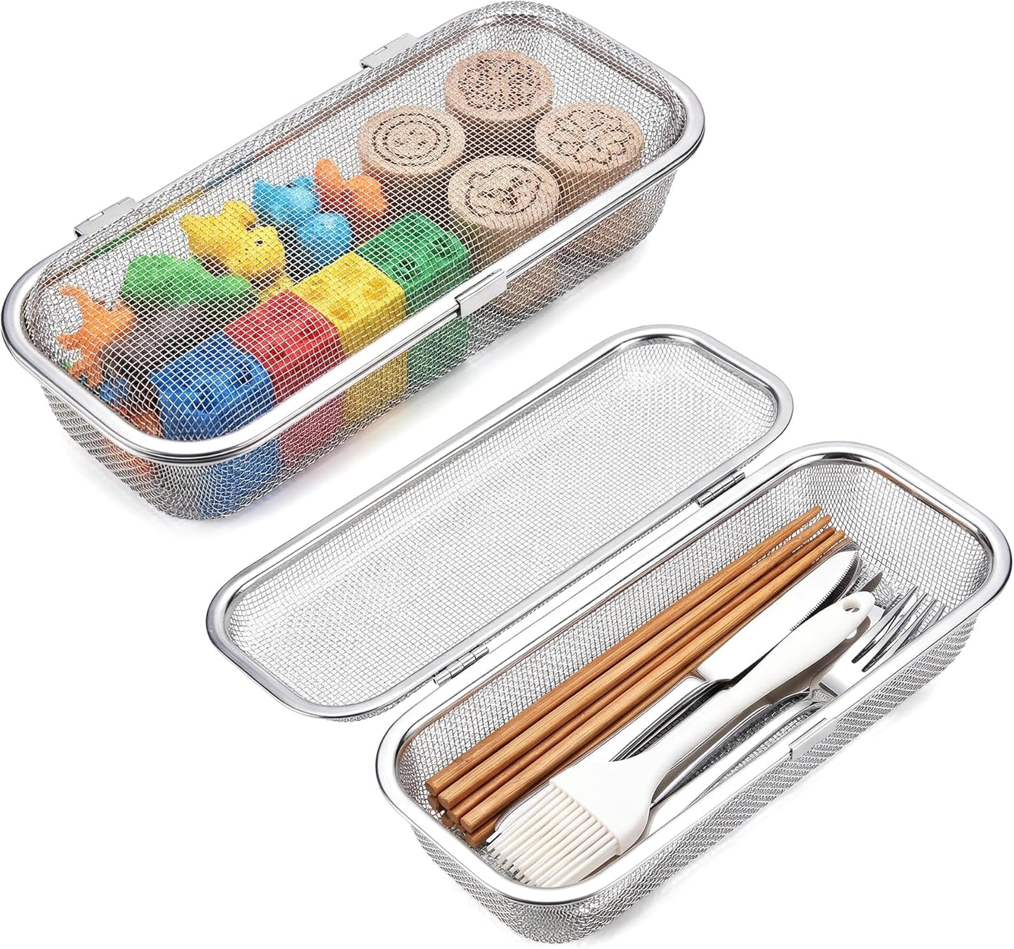 Stainless Steel Dishwasher Basket for Utensils - 18/8 Food-Grade, Custom Fit Size Secure Hold Design Prevents Slipping | Food-Grade Metal & 10-Mesh Drying Tech