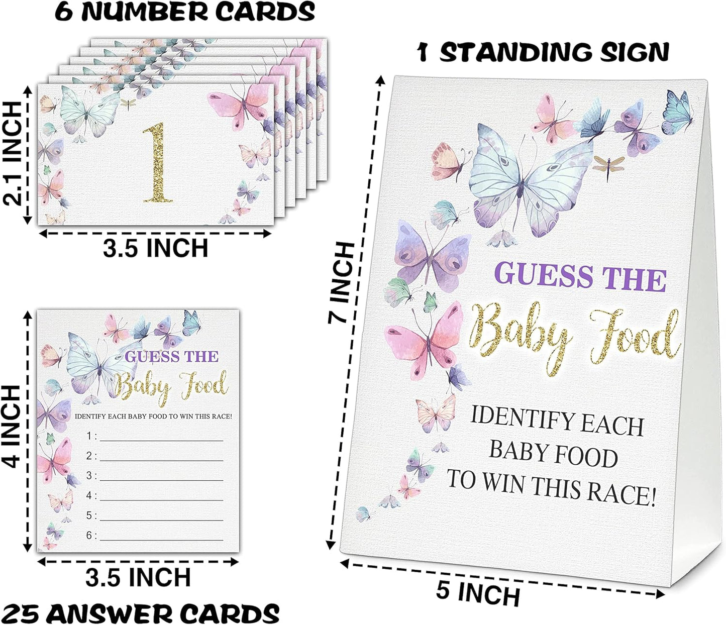 Guess the Baby Food Party Games, Baby Shower Game Set, 1 Standing Sign + 25 Answer Cards + 6 Number Cards, Boho Wild West Gender Reveal Party Decoration Supplies -B05
