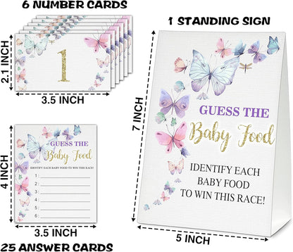 Guess the Baby Food Party Games, Baby Shower Game Set, 1 Standing Sign + 25 Answer Cards + 6 Number Cards, Boho Wild West Gender Reveal Party Decoration Supplies -B05