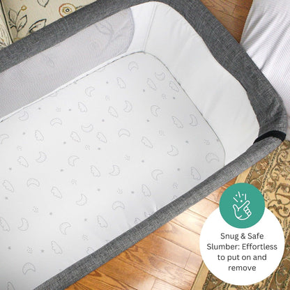 Bassinet Sheets for Papablic, CoZee, Cowiewie, Ezebaby, Nawahev Baby Bassinet Bedside Sleeper by TansyPanda, 3PC, 33x20, Ultra Soft, Breathable Snug Fit, Unisex Boys Girls, Gray White (Space Rockets)