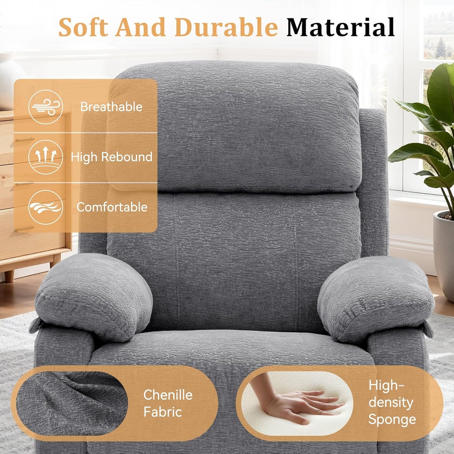 Korser Recliner Chair, 360 Swivel Rocker Chair for Adults, Small Rocking Recliner for Small Spaces, Upholstered Fabric Glider Recliner Nursery