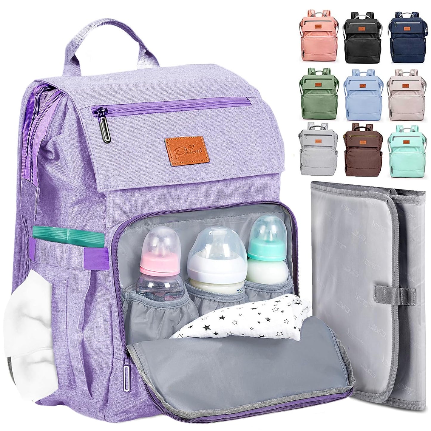 PILLANI Baby Diaper Bag Backpack - Large Waterproof Travel Diaper Bag for Boys & Girls, 16 Organizer Pockets with Changing Pad, Insulated Bottle Pockets & Stroller Straps, Baby Shower Gifts, Dinosaur