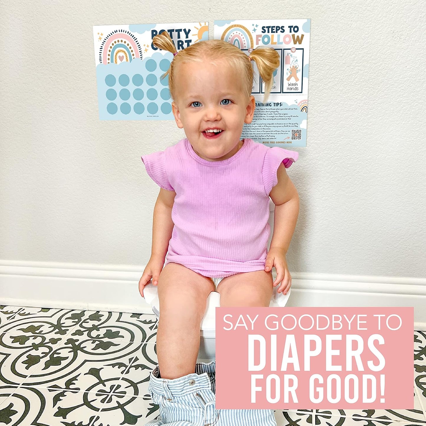 Hadley Designs Potty Training Chart for Toddlers Girls -10 Sticker Potty Chart for Toddlers Girls, 8.5x11" Potty Training Sticker Charts for Toilet Success, Unicorn Toddler Reward Chart for Kids